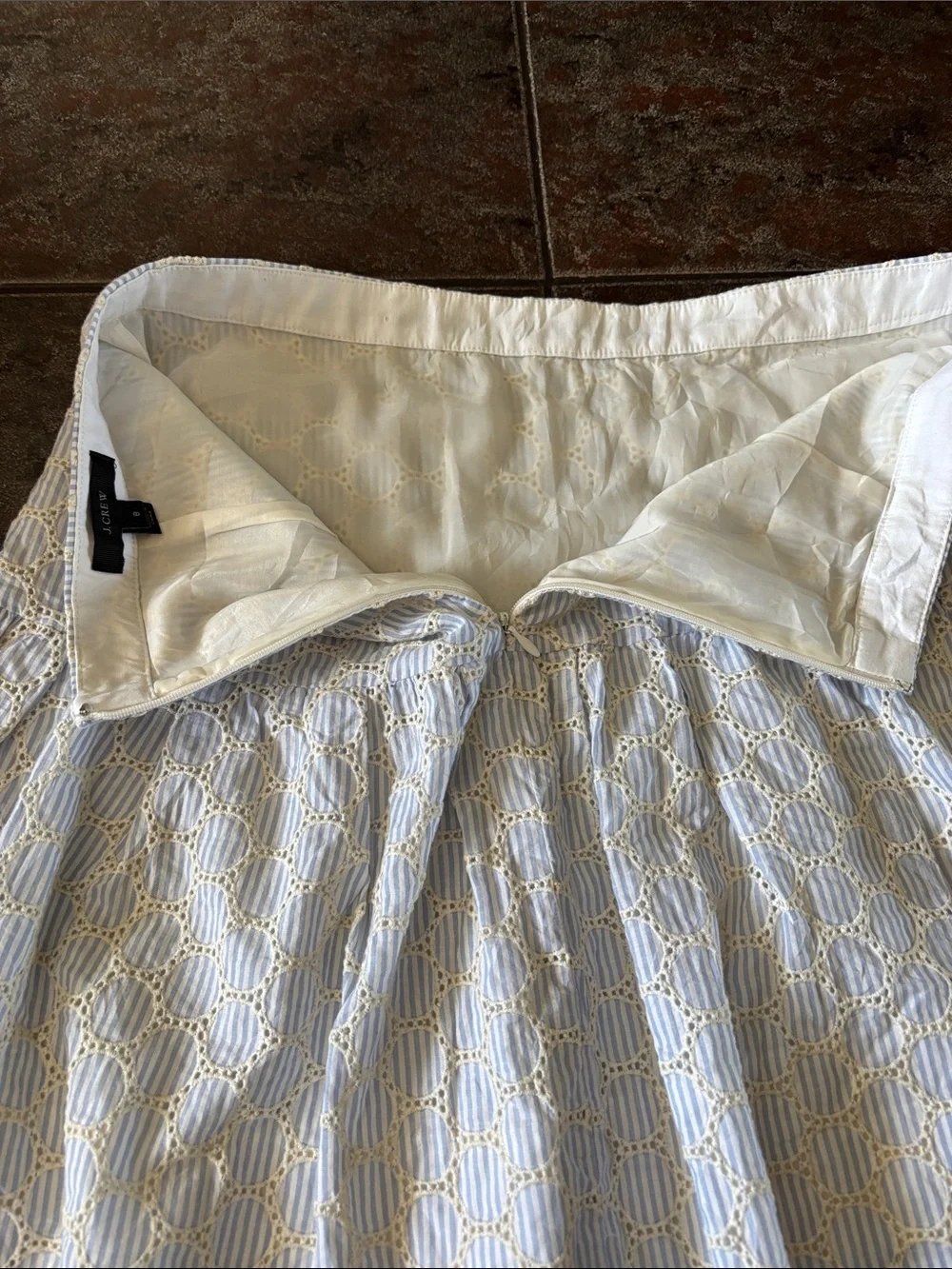 J. Crew White and Light Blue Tiered Eyelet Mini Skirt